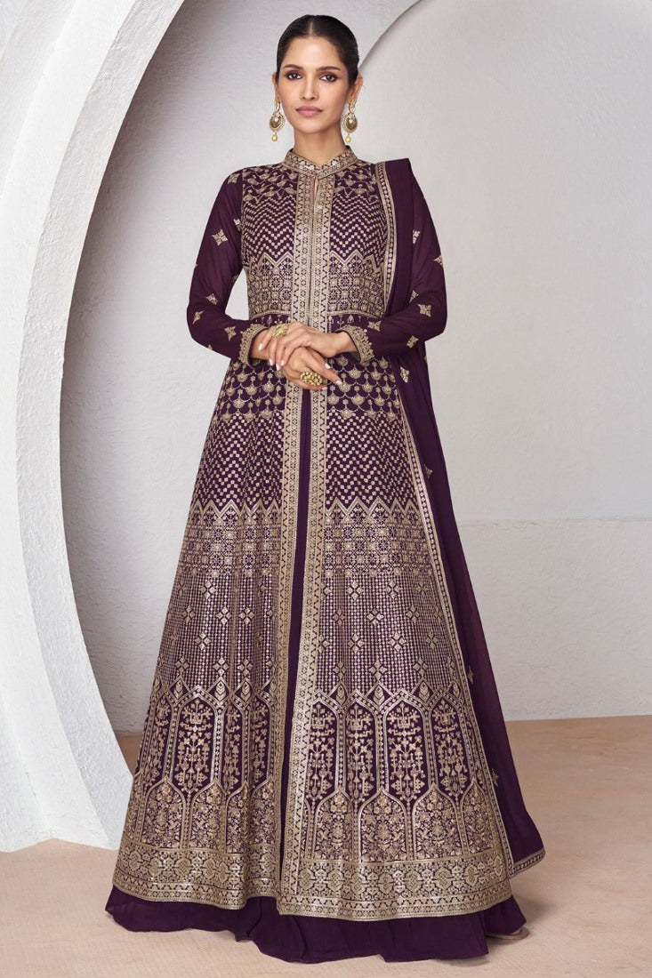 Purple Georgette Center Slit Anarkali Suit