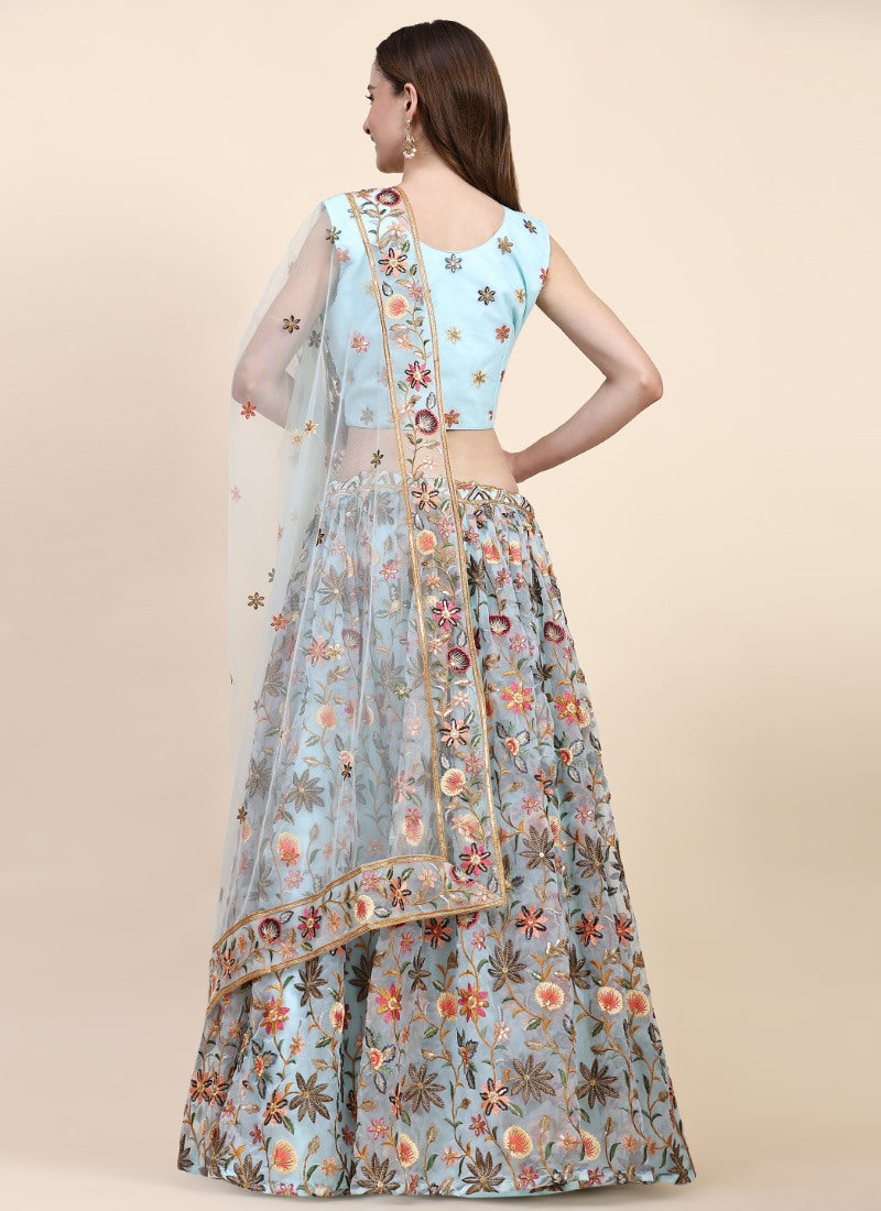 Sky Blue Bridesmaid Lehenga Choli With Heavy Embroidered Work