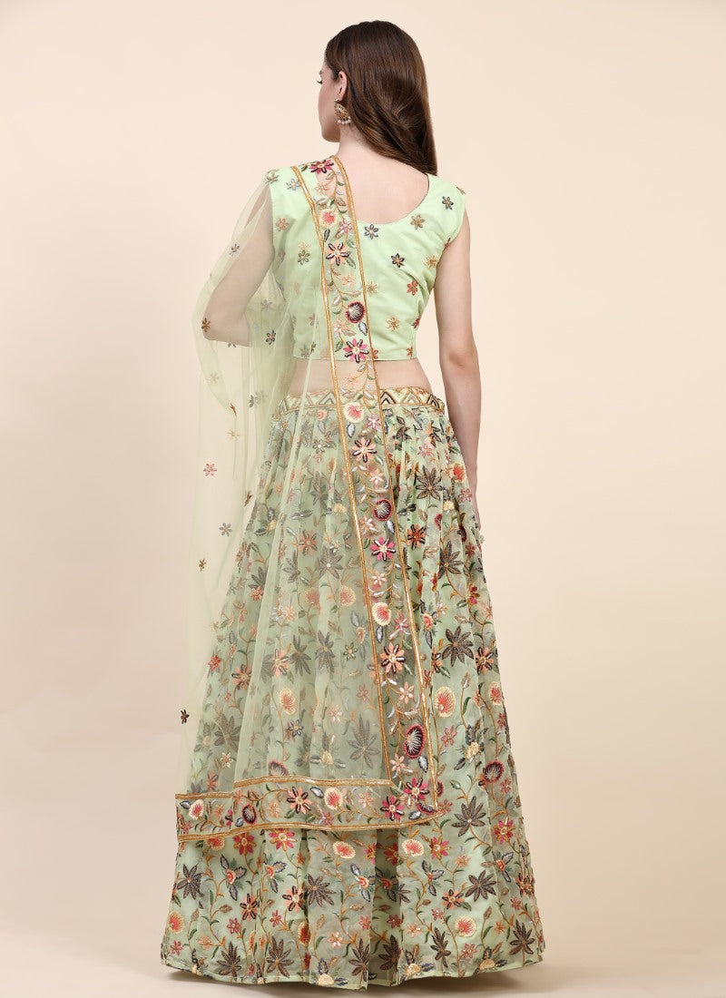 Pista Green Bridesmaid Lehenga Choli With Heavy Embroidered Work
