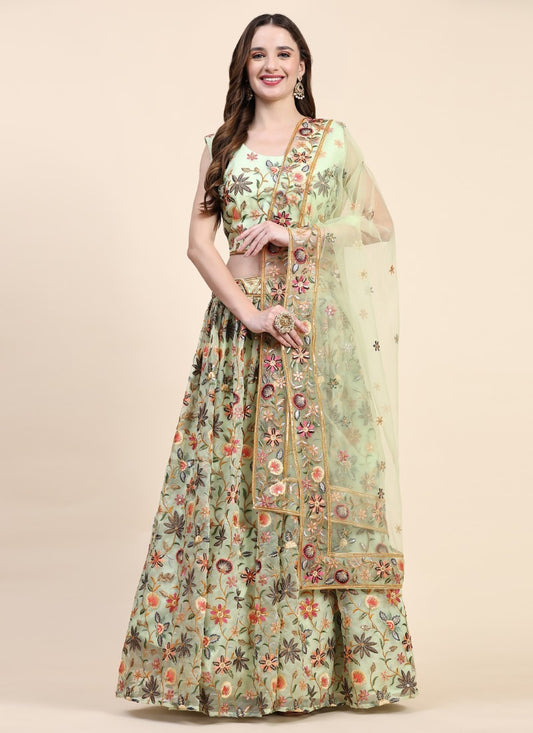 Pista Green Bridesmaid Lehenga Choli With Heavy Embroidered Work
