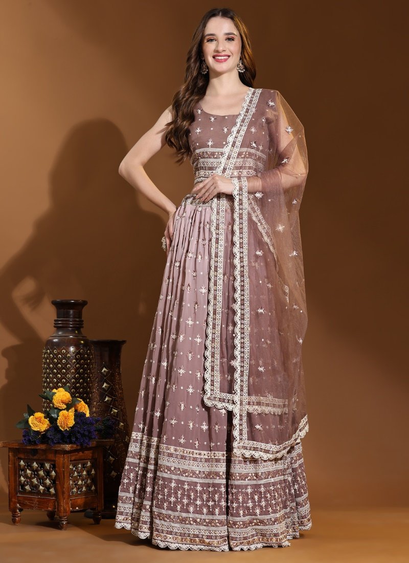 Light Brown Viscose Lucknowi Lehenga Choli With Thread Work-2