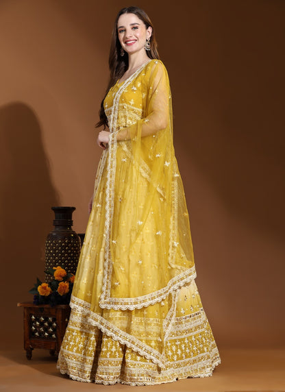 Yellow Viscose Lucknowi Lehenga Choli With Thread Work-2