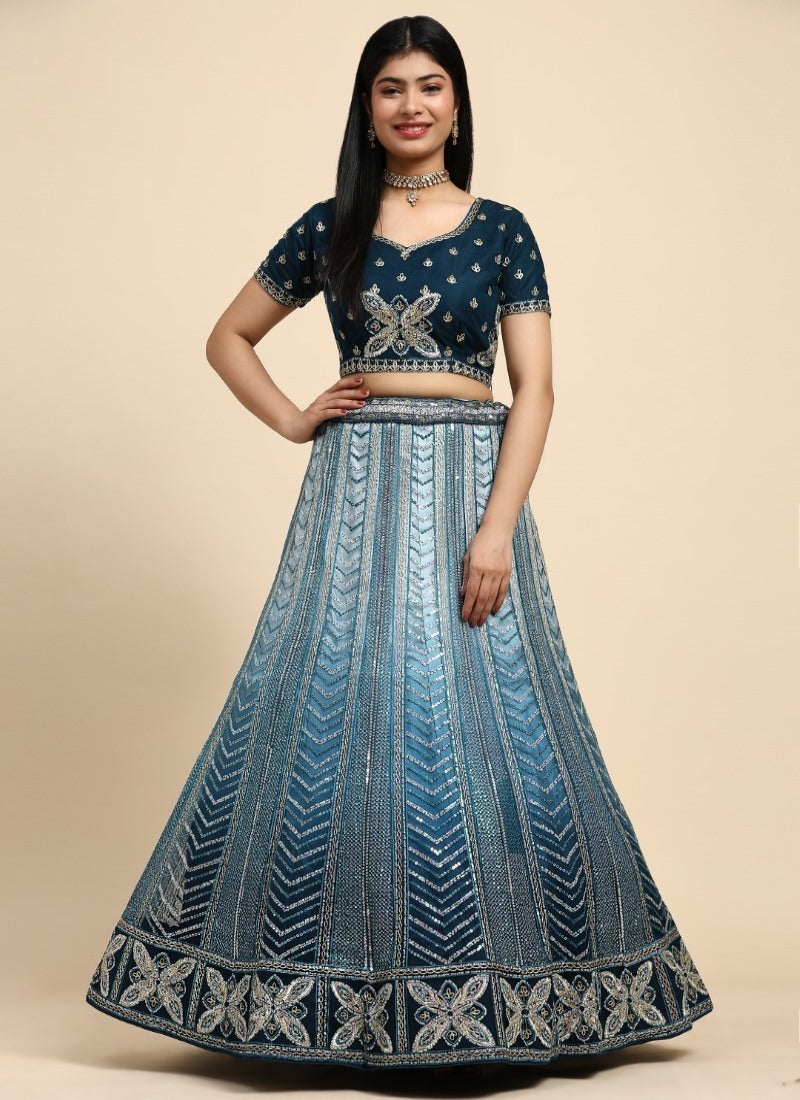 Blue Bridesmaid Lehenga Choli With Heavy Embroidery Work