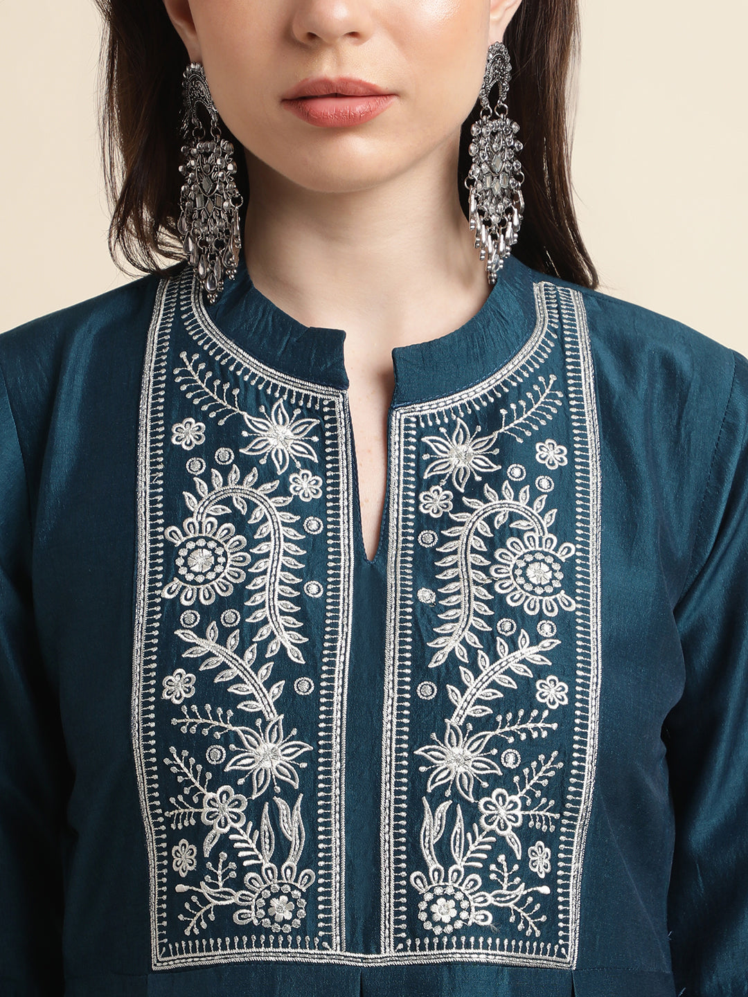 Blue Chinon Embroidered Kurti-2