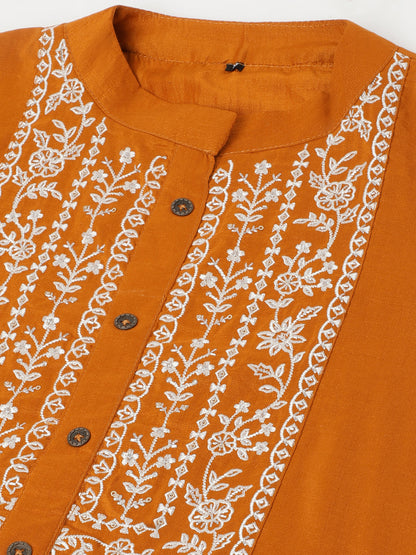 Mustard Chinon Embroidered Kurti-2