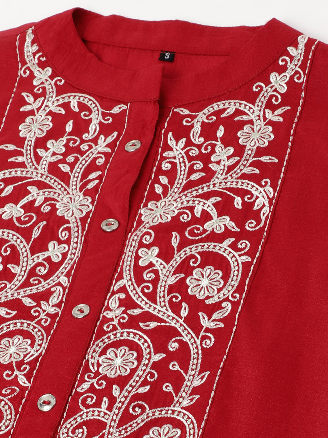 Red Chinon Embroidered Kurti-2