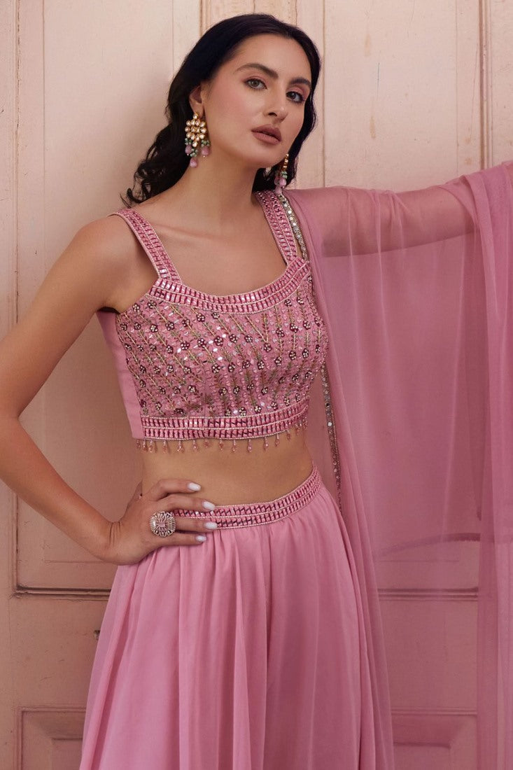 Pink Georgette Indo Western Lehenga Choli