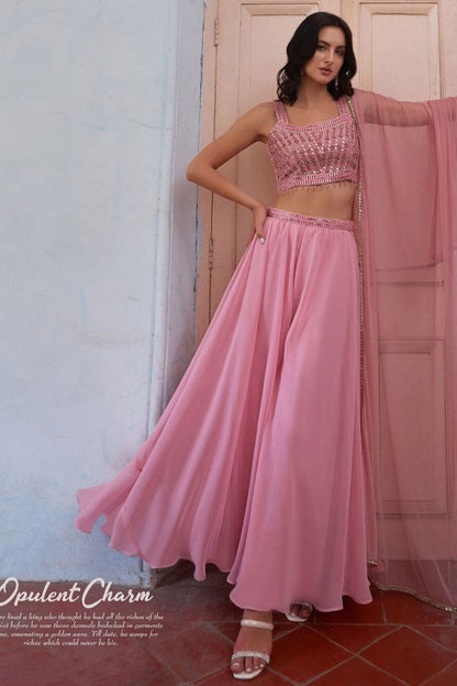 Pink Georgette Indo Western Lehenga Choli