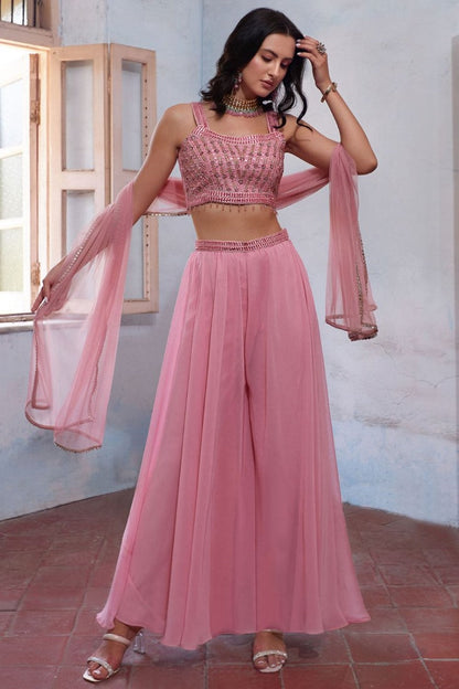 Pink Georgette Indo Western Lehenga Choli