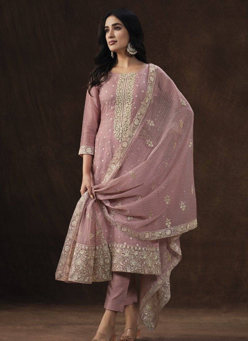 Pink Organza Pant Style Salwar Suit