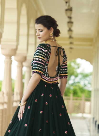 Green Georgette Anarkali Gown With Sequins and Embroidery Work-2