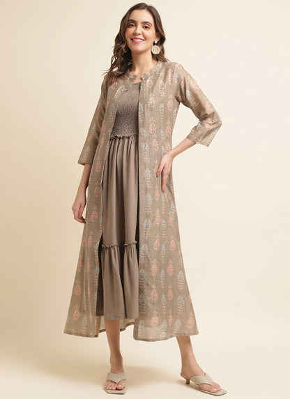 Brown Cotton Kurti With Jacket