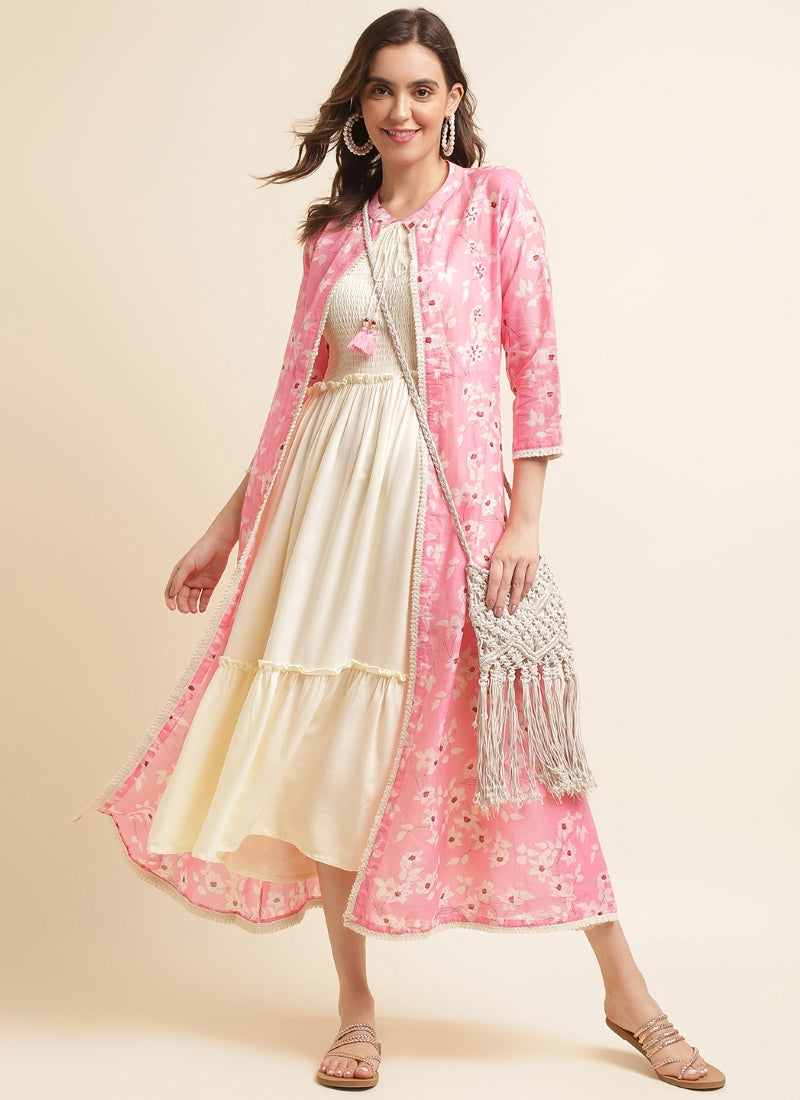 Pink Cotton Kurti With Jacket