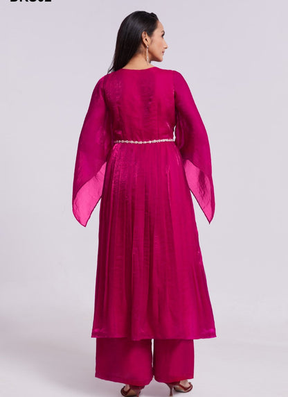 Maroon Organza Indo Western Party Wear Salwar Suit