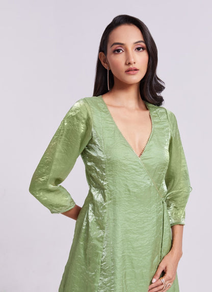 Pista Green Organza Indo Western Party Wear Salwar Suit