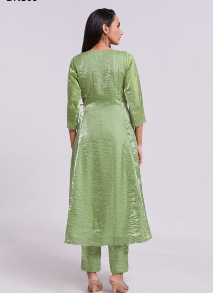 Pista Green Organza Indo Western Party Wear Salwar Suit