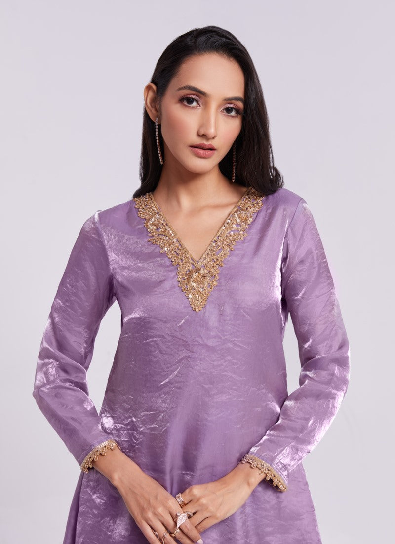 Lavender Organza Indo Western Party Wear Salwar Suit