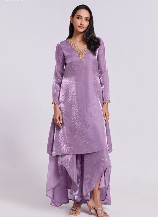 Lavender Organza Indo Western Party Wear Salwar Suit