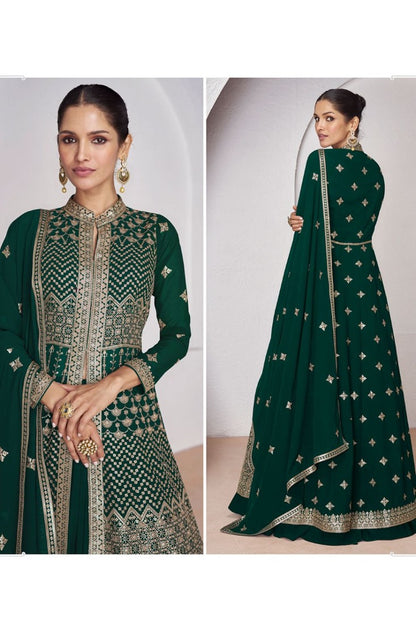 Green Georgette Center Slit Anarkali Suit