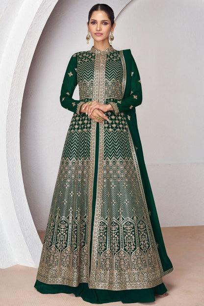 Green Georgette Center Slit Anarkali Suit