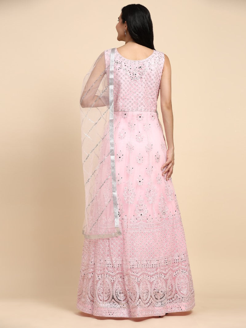 Pink Net Lehenga Choli With Embroidery Work