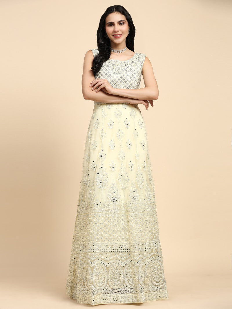 Light Yellow Net Lehenga Choli With Embroidery Work