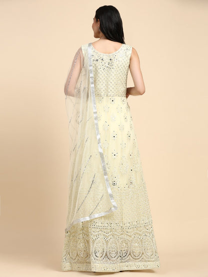 Light Yellow Net Lehenga Choli With Embroidery Work