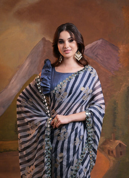 Blue Georgette Leheriya Saree