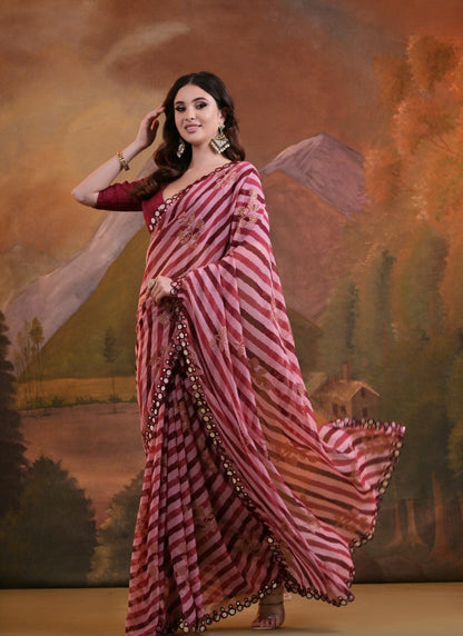 Red Georgette Leheriya Saree