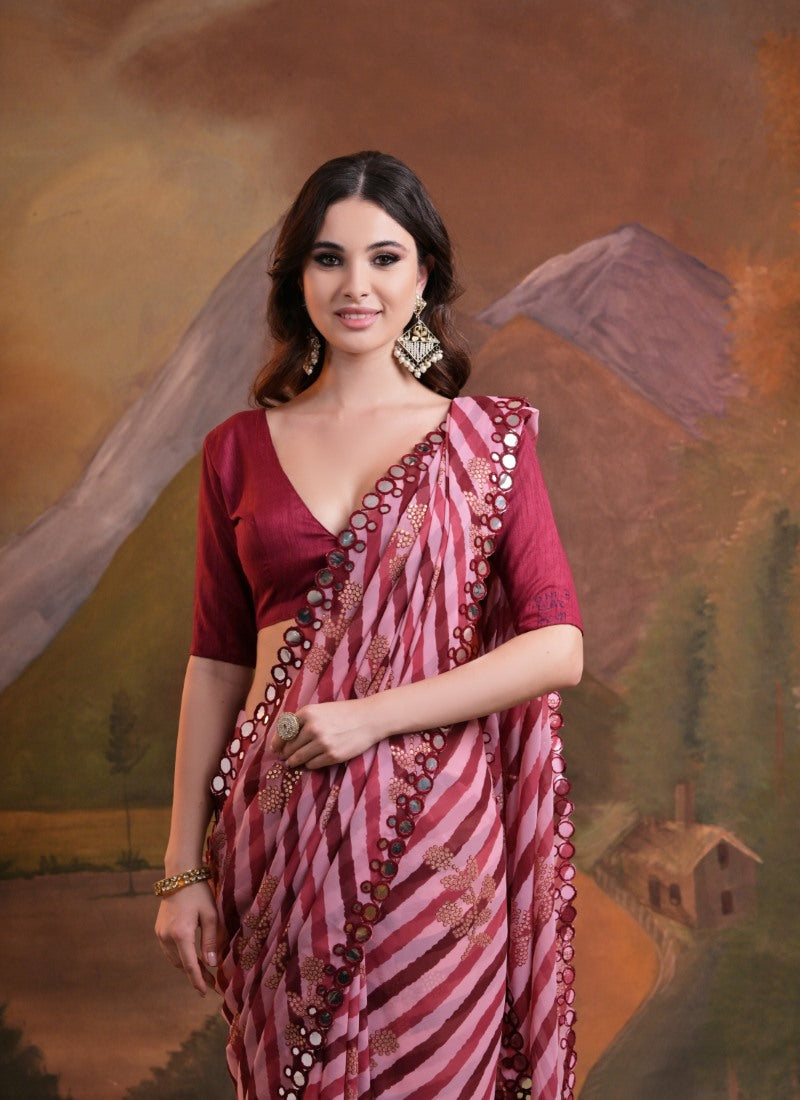 Red Georgette Leheriya Saree