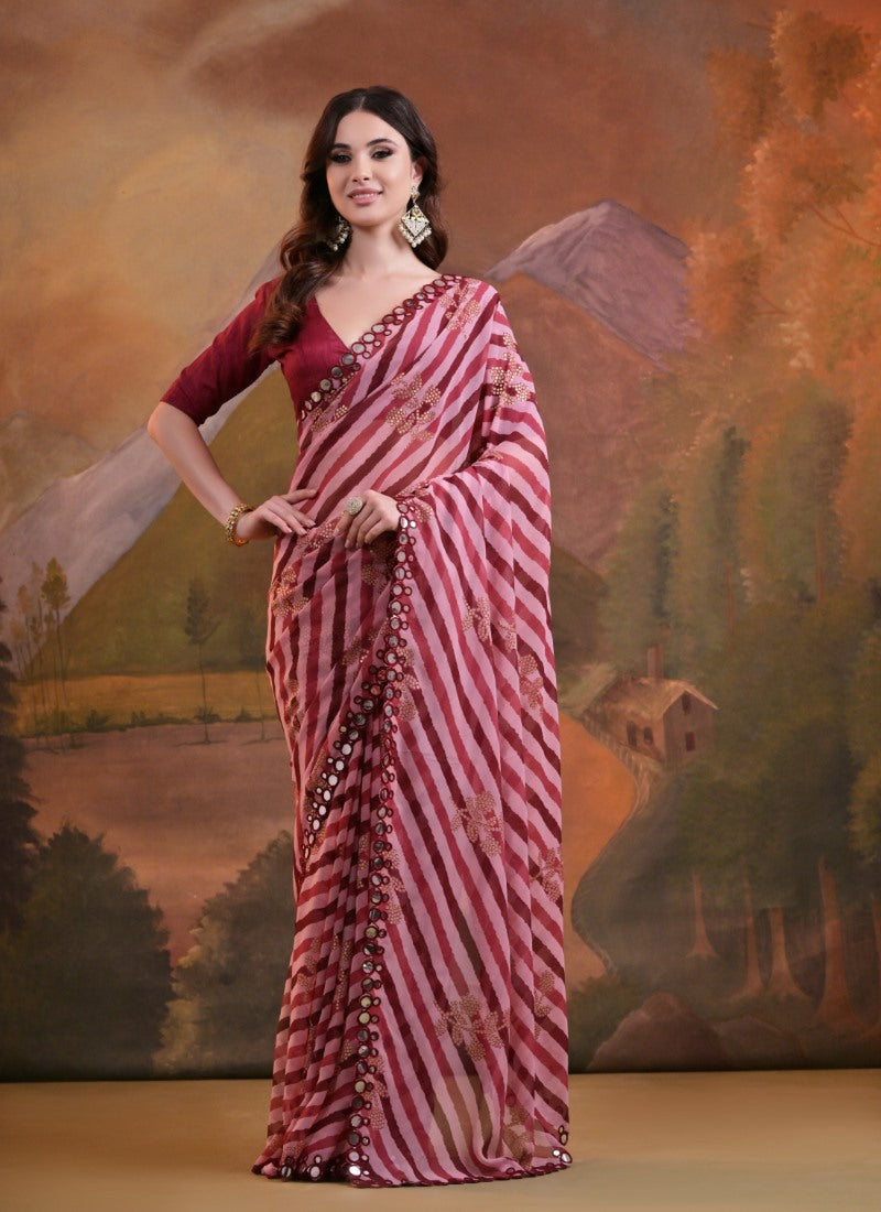 Red Georgette Leheriya Saree