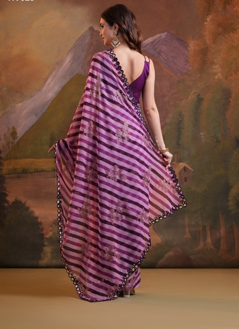 Purple Georgette Leheriya Saree