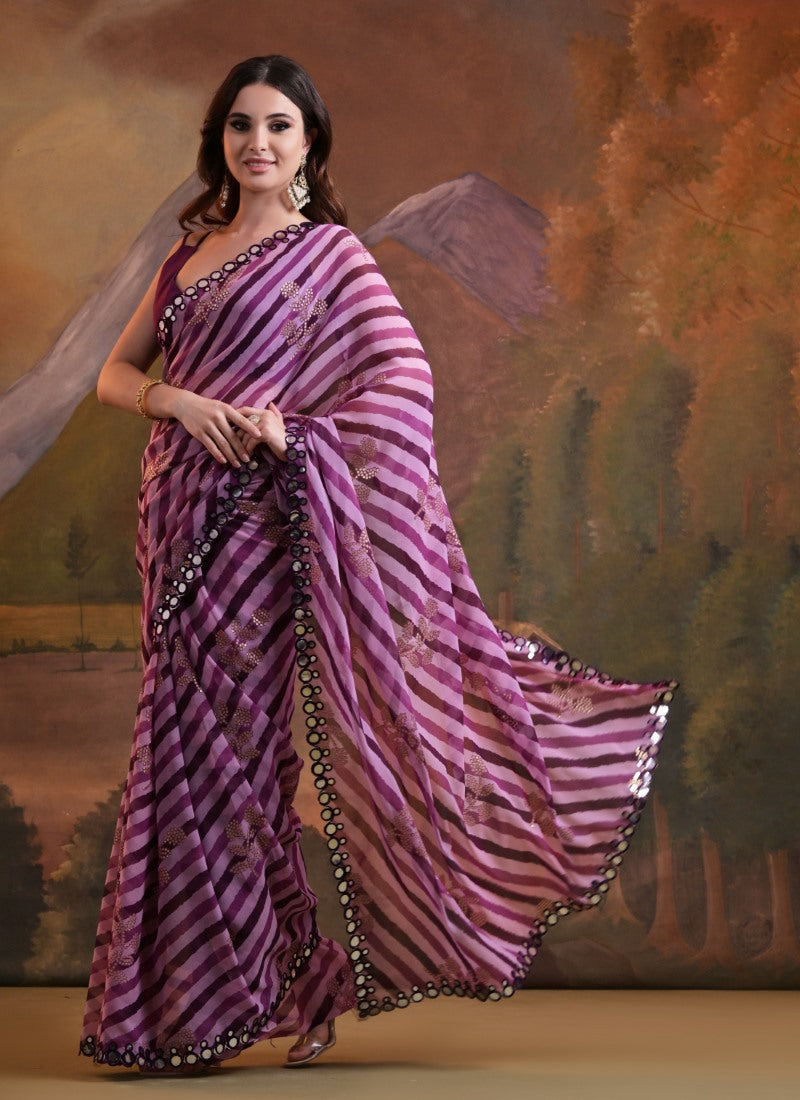 Purple Georgette Leheriya Saree