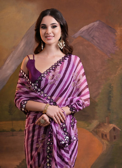 Purple Georgette Leheriya Saree