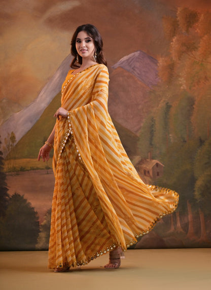 Yellow Georgette Leheriya Saree