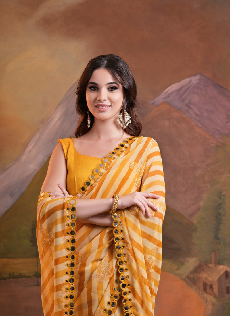 Yellow Georgette Leheriya Saree