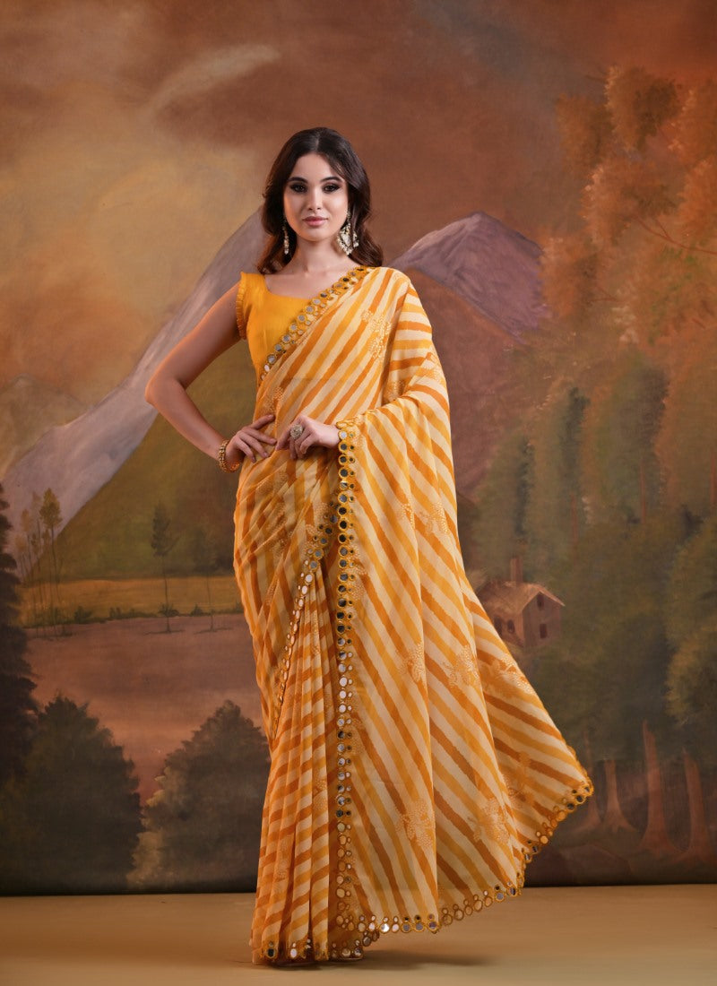 Yellow Georgette Leheriya Saree