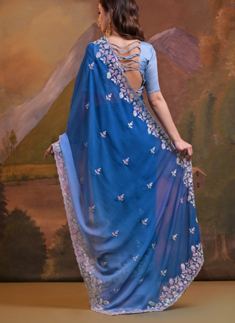 Blue Half and Half Shaded Saree