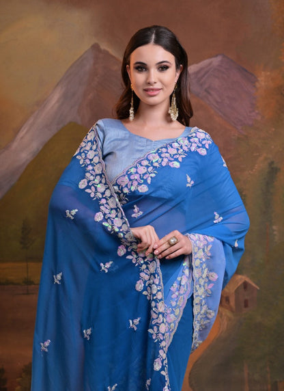 Blue Half and Half Shaded Saree