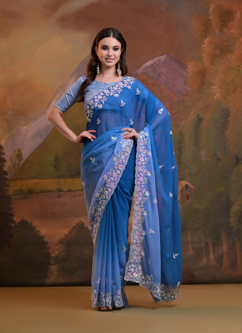 Blue Half and Half Shaded Saree