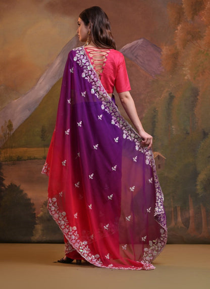 Purple Half and Half Shaded Saree