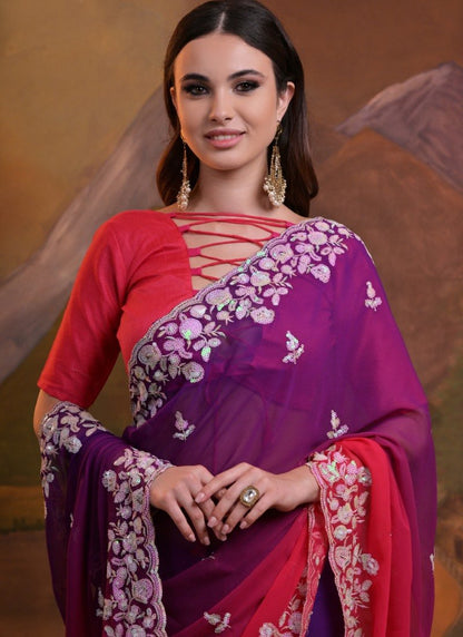 Purple Half and Half Shaded Saree