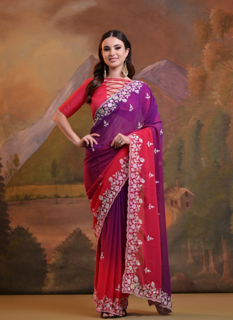 Purple Half and Half Shaded Saree