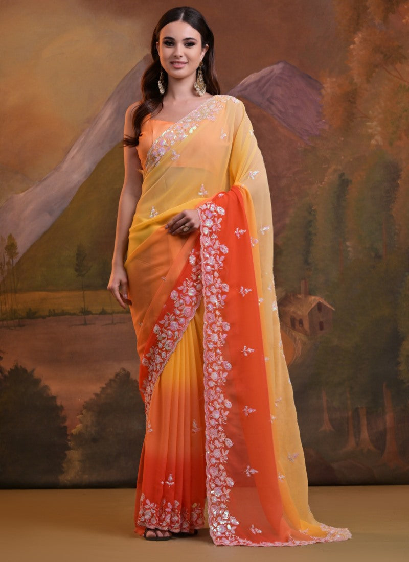 Yellow Half and Half Shaded Saree