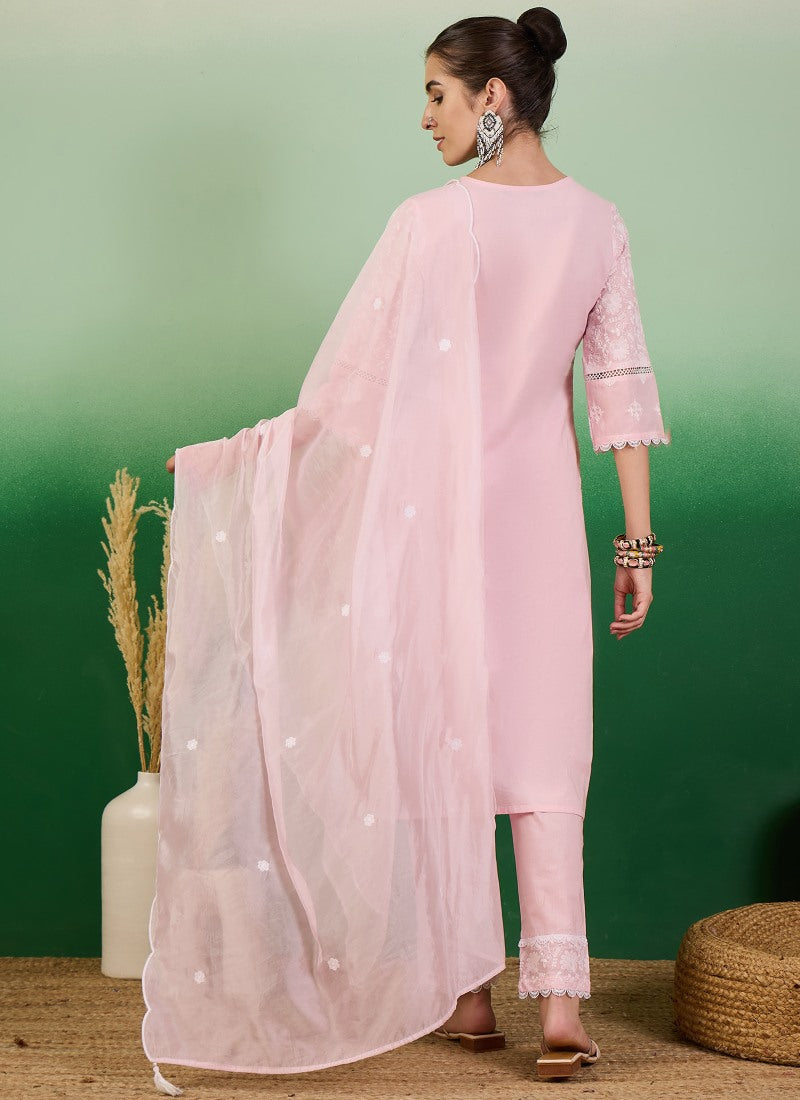 Pink Pant Style Salwar Suit with Thread and Sequins Work