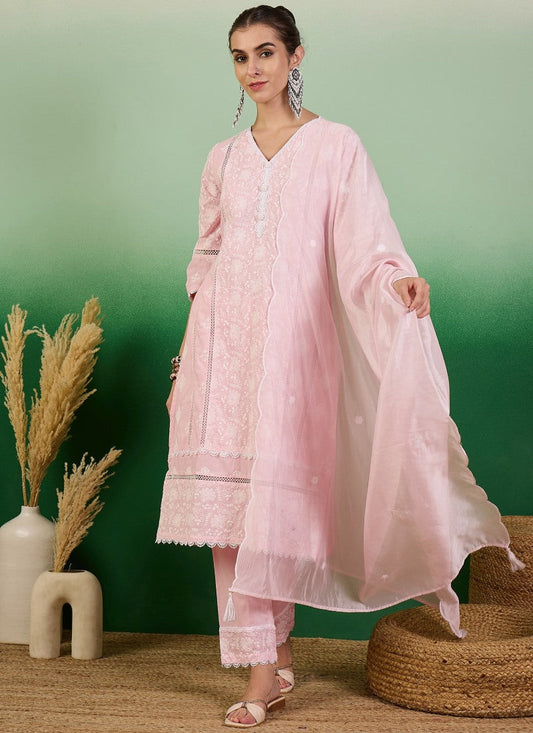Pink Pant Style Salwar Suit with Thread and Sequins Work