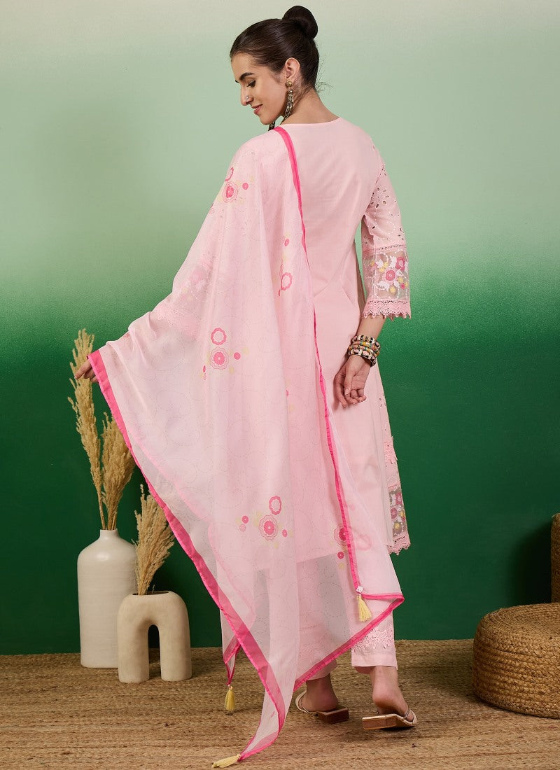 Pink Pant Style Salwar Suit with Thread and Sequins Work