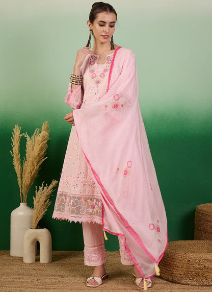 Pink Pant Style Salwar Suit with Thread and Sequins Work