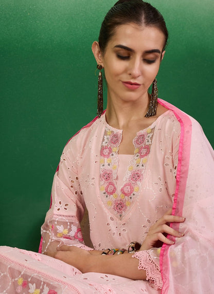 Pink Pant Style Salwar Suit with Thread and Sequins Work