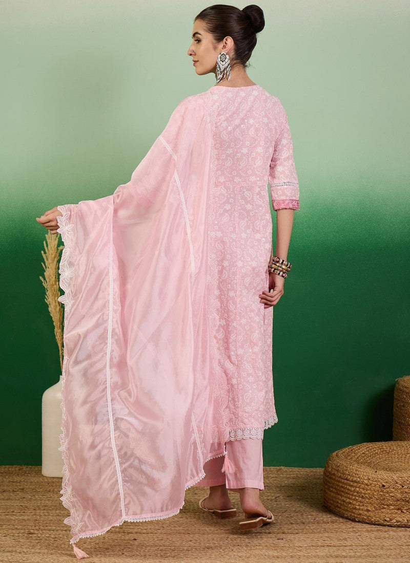 Pink Pant Style Salwar Suit with Thread and Sequins Work